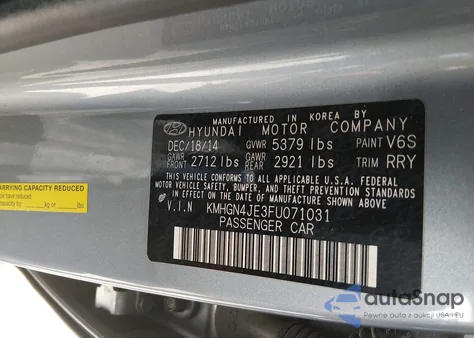 2015 Hyundai Genesis 3.8 из США, поврежденный, VIN KMHGN4JE3FU071031